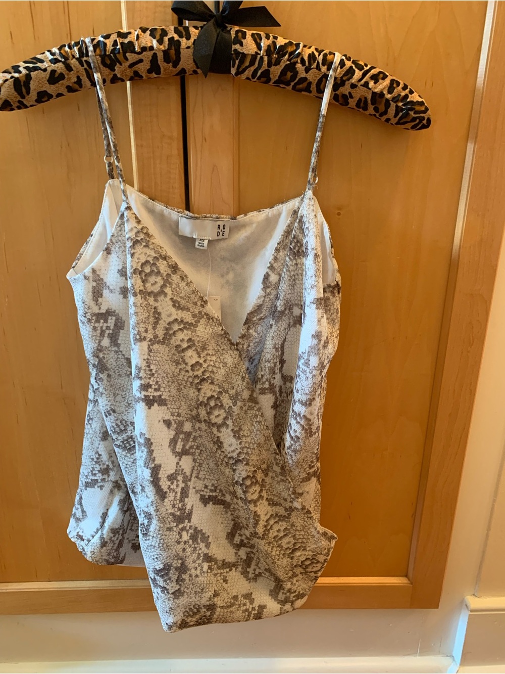 Anthropologie Ro & De White and Light Brown/Taupe Snake-Print Wrap Cami  Size XS